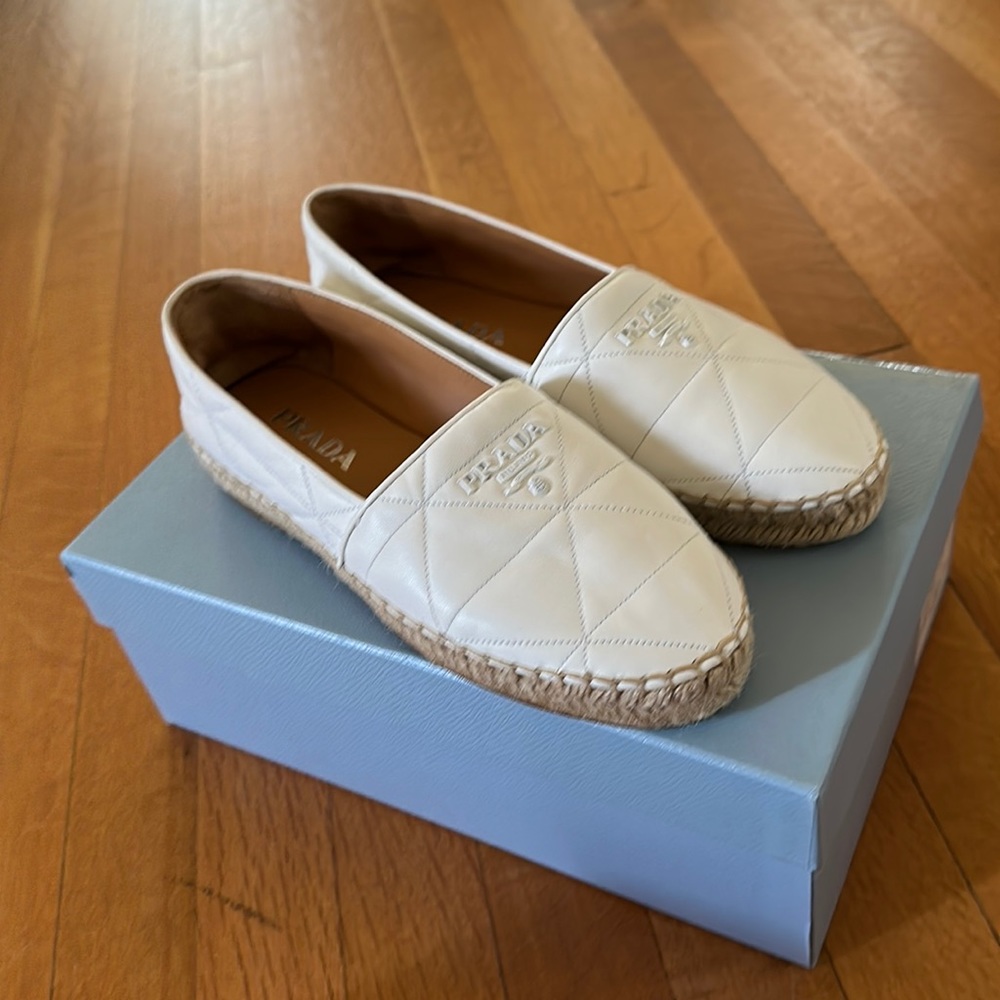 Brand New Never Worn Prada white quilted leather espadrilles